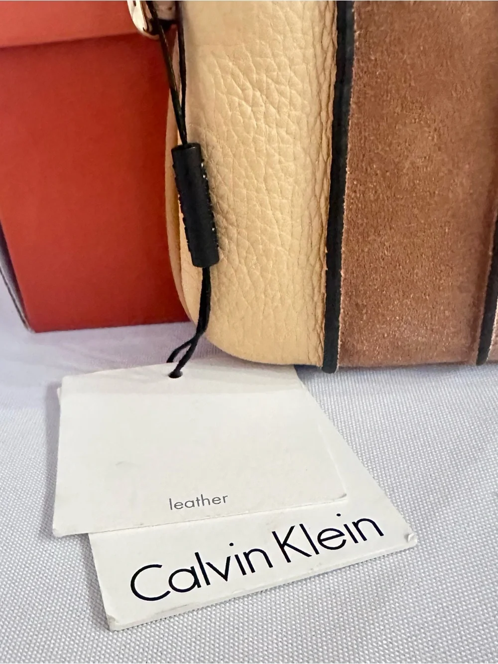 CALVIN KLEIN ~ Multi-Tone Tan and Metallic Panel Pebble & Suede Leather Wristlet